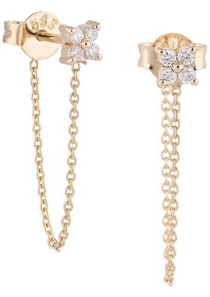 Çiçek Pırlanta Taşlı 14 Ayar Altın Kadın Küpe