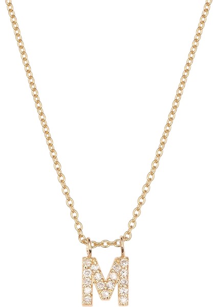 M Harfli Pırlanta Taşlı 14 Ayar Altın Kadın Kolye