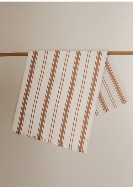Earth Stripe Tarçın Rengi Çizgili Pamuklu Peştemal fiyatları