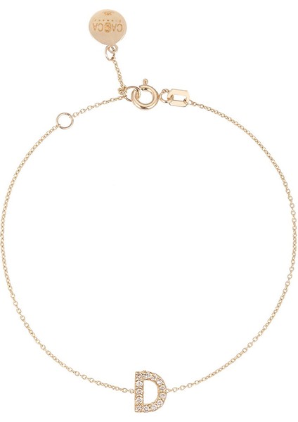 D Harfi Pırlanta Taşlı 14 Ayar Altın Kadın Bileklik