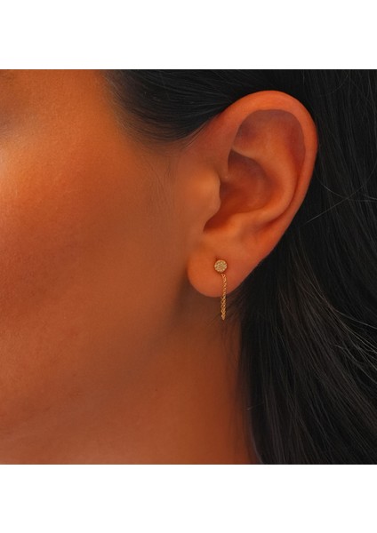 Yuvarlak Zincirli Pırlanta Taşlı 14 Ayar Altın Kadın Küpe fiyatları