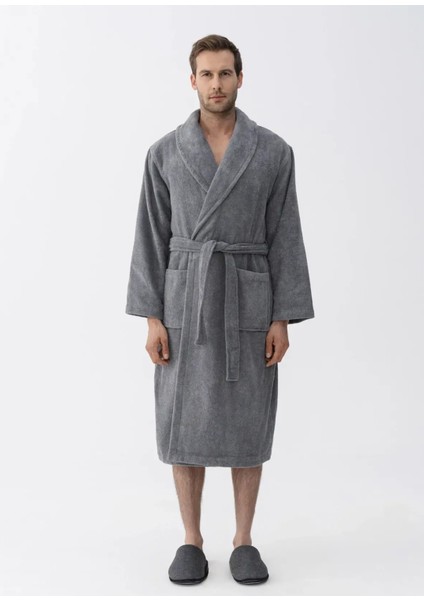 Eclair Gri Penye Pamuklu Unisex Bornoz
