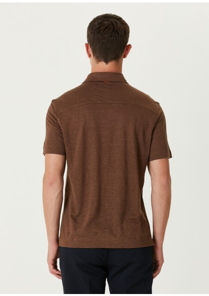 Kahverengi Polo Yaka Keten T-Shirt fırsatları