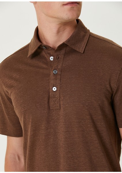 Kahverengi Polo Yaka Keten T-Shirt indirimleri