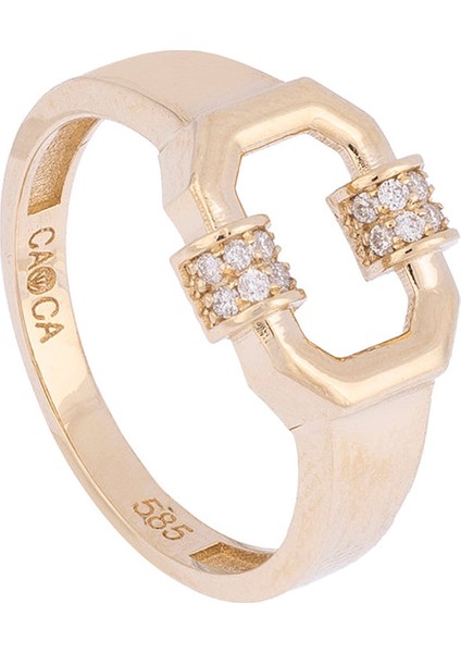 Sekizgen Pırlanta Taşlı 14 Ayar Altın Unisex Yüzük