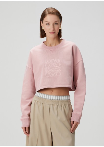 Pembe Logolu Crop Sweatshirt modelleri