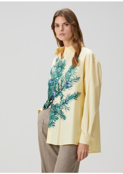Relaxed Fit Sarı Baskılı Gömlek
