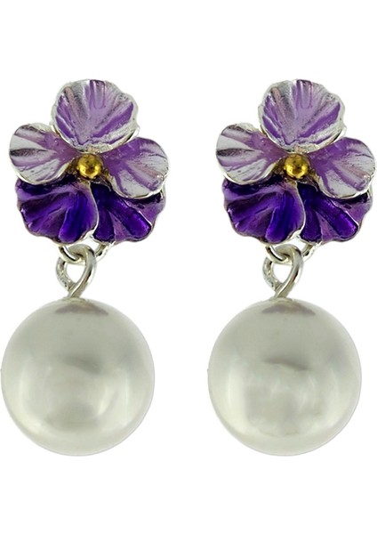 Incili Menekşe 925 Ayar Gümüş Kadın Küpe