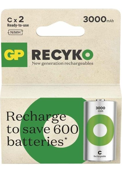 Batteries Recyko 3000 C Nimh 3000 Mah 1,2 V, 2'li Kartela