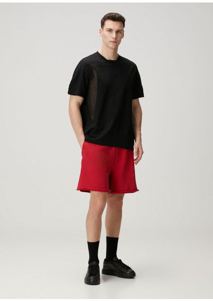 Bordo Logo Baskılı Bermuda