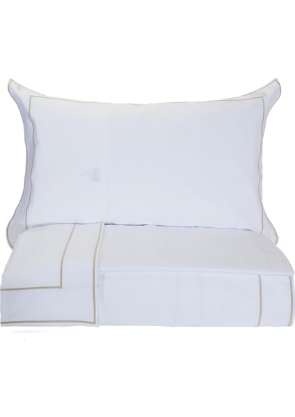 Isola Bej Beyaz Pamuk Saten Nevresim Takımı