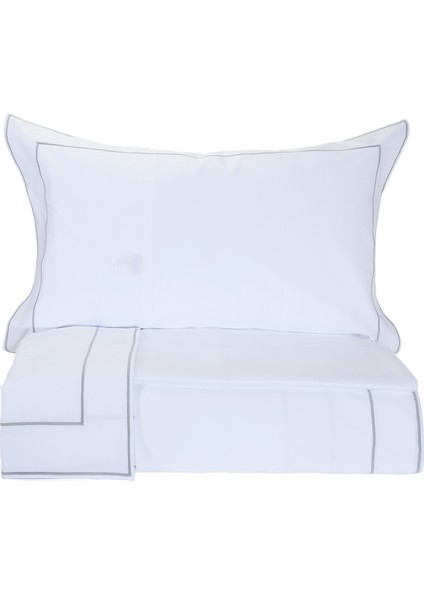 Isola Beyaz Gri Pamuk Saten Nevresim Takımı