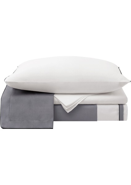 Antrasit Biyeli Gri Beyaz Pamuk Saten Çift Kişilik Nevresim Takımı