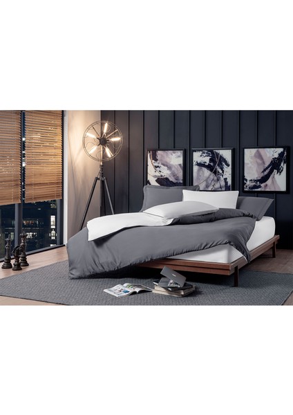 Antrasit Biyeli Gri Beyaz Pamuk Saten Çift Kişilik Nevresim Takımı fiyatları