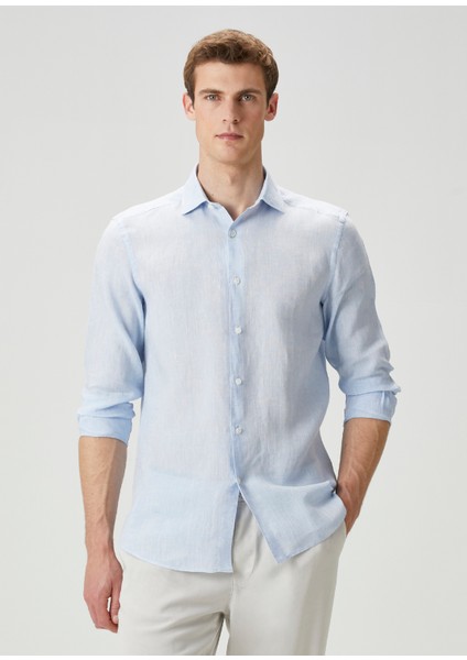 Açık Mavi Keten Gömlek