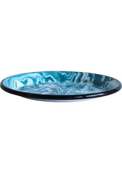 Turkuaz Mermer Desenli Emaye Tabak 25 cm