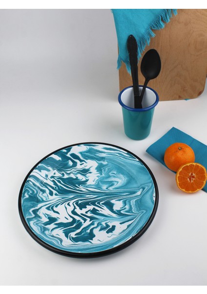 Turkuaz Mermer Desenli Emaye Tabak 25 cm fırsatları