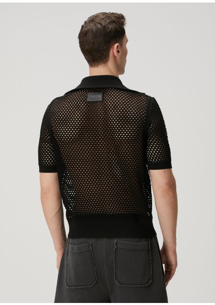 Siyah Polo Yaka File Dokulu T-Shirt fırsatları