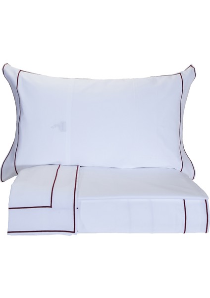 Isola Beyaz Bordo Pamuk Saten Nevresim Takımı