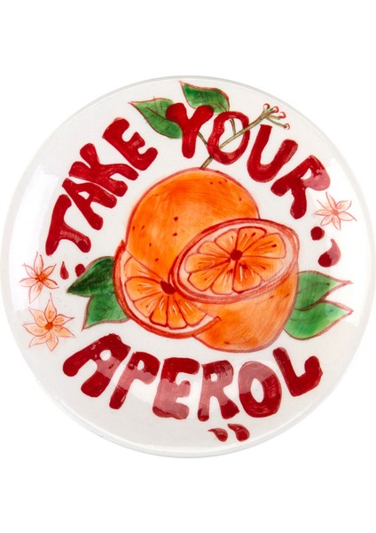 El Yapımı Take Your Aperol Seramik Kokteyl Tabağı 15 cm