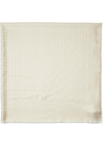 Bej Logo Jakarlı Kadın Yün Şal