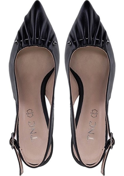 Kadın Hakiki Deri Siyah Deri Topuklu Ayakkabı