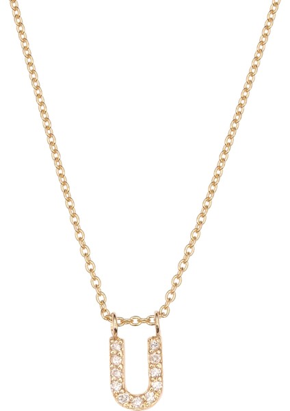 U Harfli Pırlanta Taşlı 14 Ayar Altın Kadın Kolye