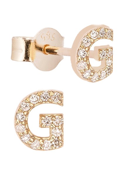 G Harfli Pırlanta Taşlı 14 Ayar Altın Kadın Tek Küpe