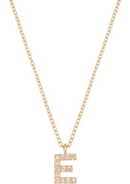 E Harfli Pırlanta Taşlı 14 Ayar Altın Kadın Kolye