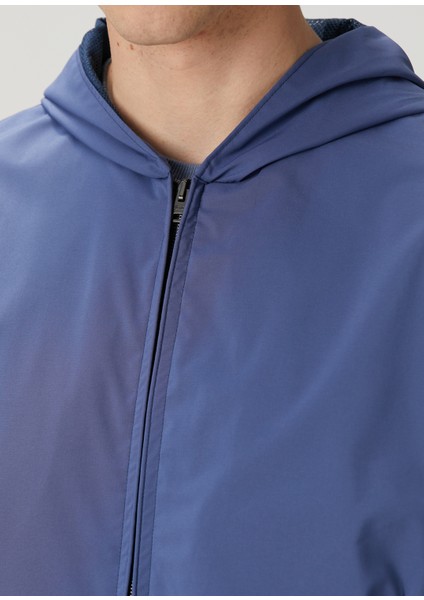 Mavi Kapüşonlu Mont