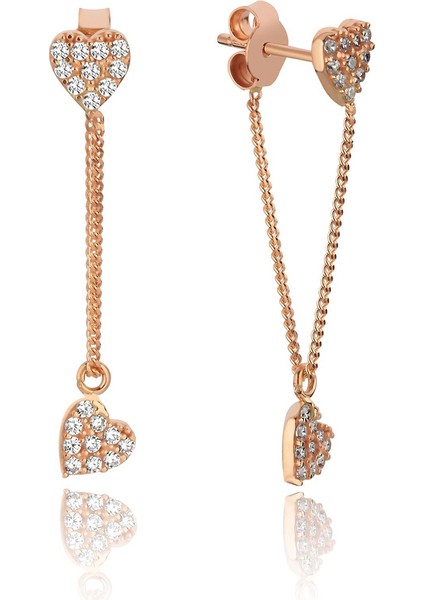 Rose Kalp Zincir 14 Ayar Altın Kadın Küpe