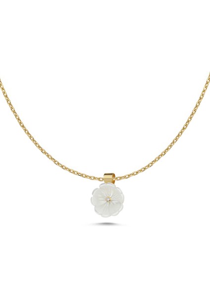 Jasmine Pırlanta Taşlı Sedef 14 Ayar Altın Kadın Kolye