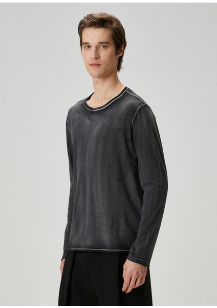 Siyah Dekoratif Dikişli Uzun Kollu T-Shirt modelleri