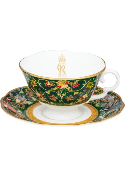 Woodland Wildlife Gold Fluted Bone China Çay Fincanı ve Tabağı