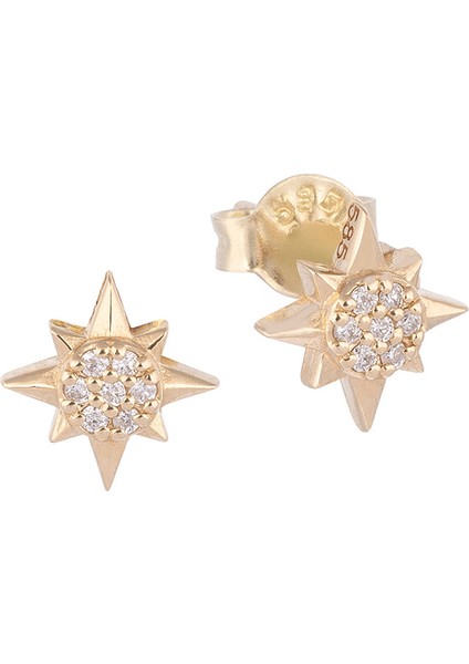 Güneş Pırlanta Taşlı 14 Ayar Altın Kadın Küpe