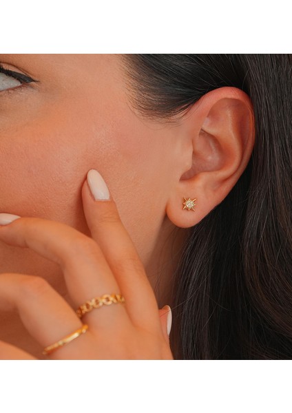 Güneş Pırlanta Taşlı 14 Ayar Altın Kadın Küpe fiyatları