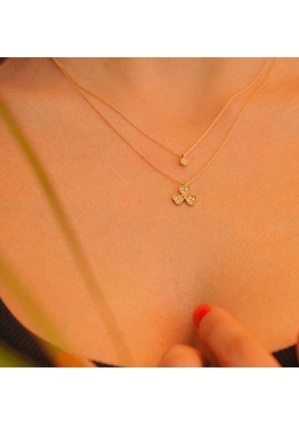 Yuvarlak Pırlanta Taşlı 14 Ayar Altın Kadın Kolye modelleri