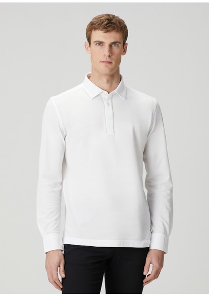 Beyaz Polo Yaka Sweatshirt