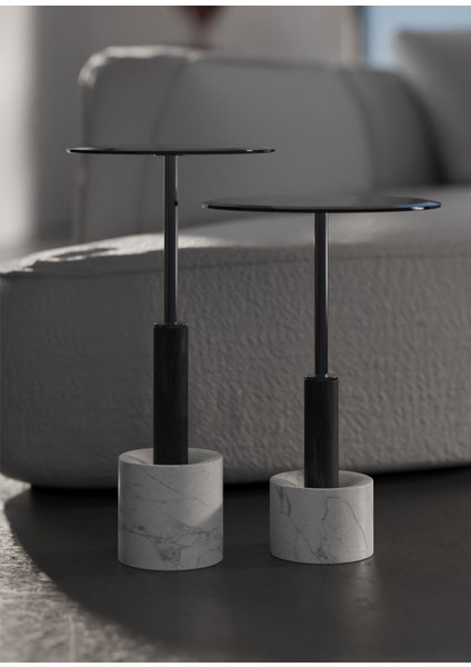 Tulia Solo Leylak Siyah Mermer Ayaklı Yan Sehpa