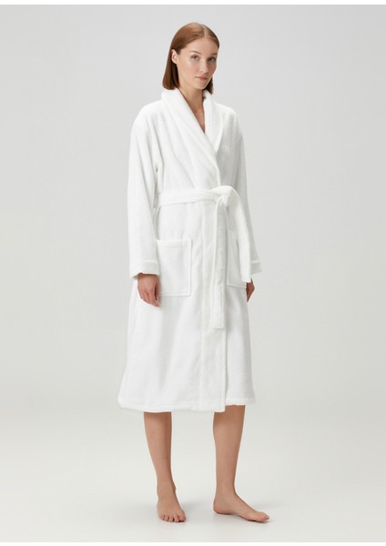 Terry Shawl Collar Beyaz %100 Pamuk Kadın Bornoz modelleri