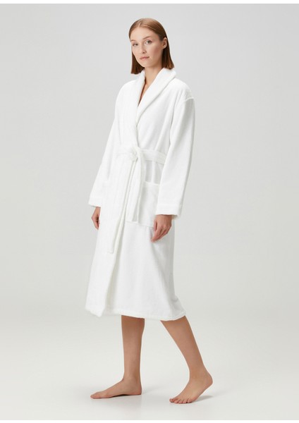 Terry Shawl Collar Beyaz %100 Pamuk Kadın Bornoz indirimleri