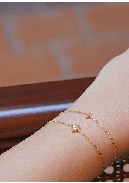 Yıldız Pırlanta Taşlı 14 Ayar Altın Unisex Bileklik modelleri