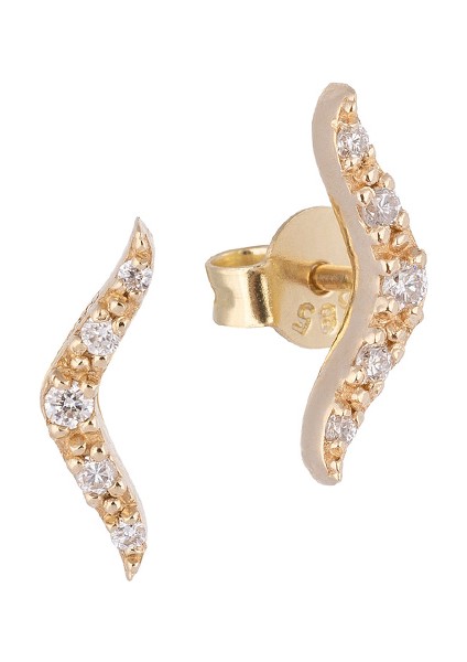 V Şekilli Pırlanta Taşlı 14 Ayar Altın Kadın Küpe