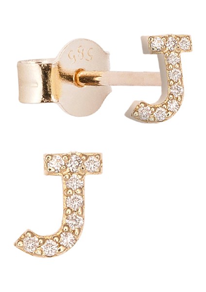 J Harfli Pırlanta Taşlı 14 Ayar Altın Kadın Tek Küpe