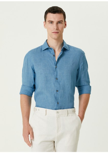 Mavi Keten Gömlek