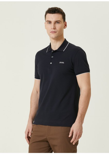 Lacivert Polo Yaka Logo Nakışlı T-Shirt modelleri