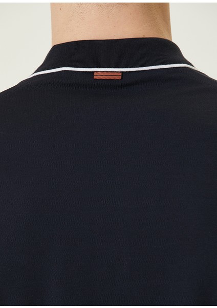 Lacivert Polo Yaka Logo Nakışlı T-Shirt