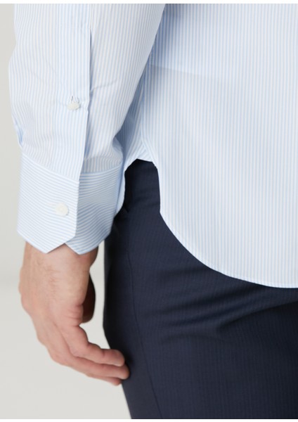 Mavi Çizgi Desenli Gömlek