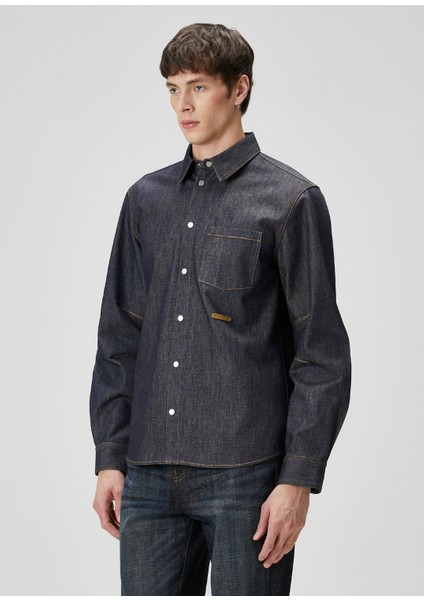 Indigo Kontrast Dikişli Denim Gömlek modelleri