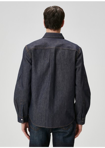 Indigo Kontrast Dikişli Denim Gömlek fırsatları